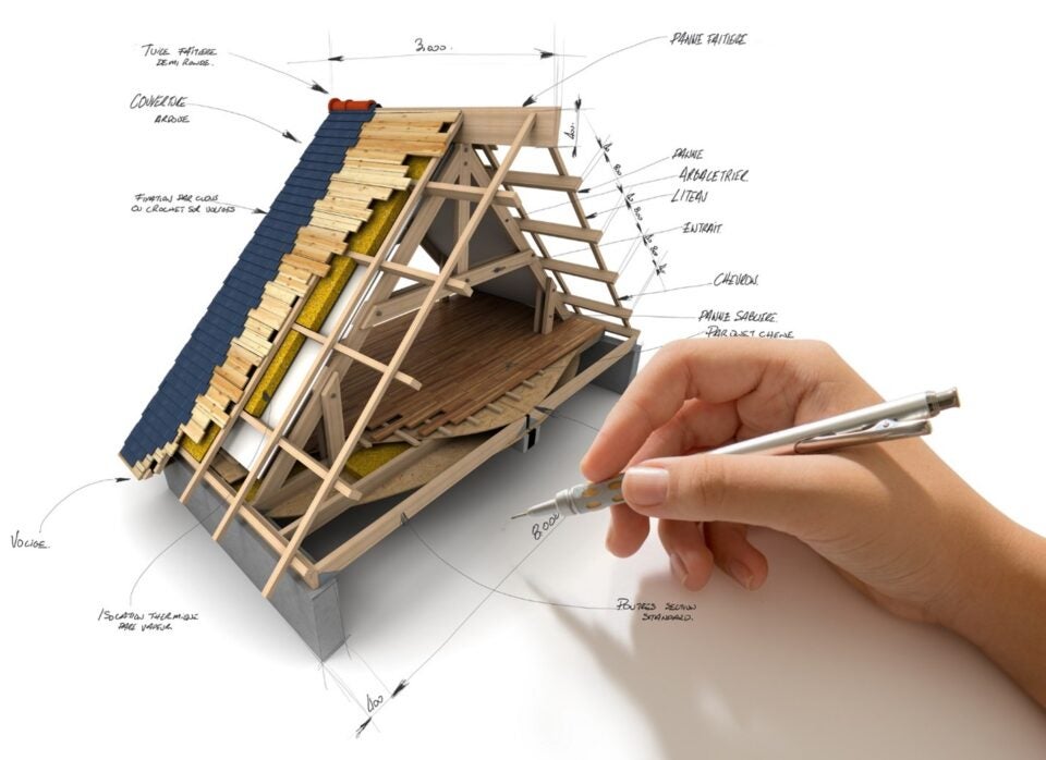 A hand drawing of a roof structure